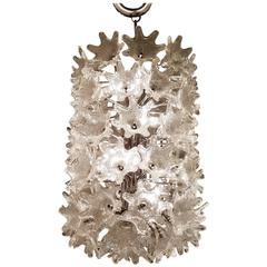 Mid-Century Italian Clear Floral Murano Glass and Chrome Chandelier 4