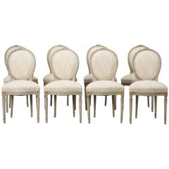 Set of Eight French Carved and Painted Dining Chairs