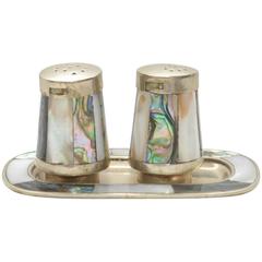 Vintage Mid-Century Modern Salt and Pepper Shakers Abalone after Los Castillo