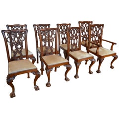 Antique English Mahogany Chippendale Dining Chairs in Cowhide