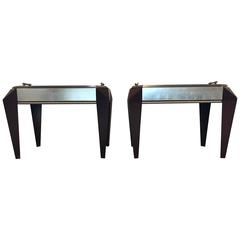 Pair of Dakota Jackson Stainless Steel Serving Trays on Mahogany Legs 11