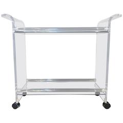 Hollywood Regency Style Two-Tier Lucite and Mirrored Shelf Rolling Bar Cart