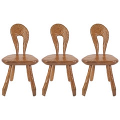 Three French Rustic Adirondack Style Chipped Pine Side Chairs