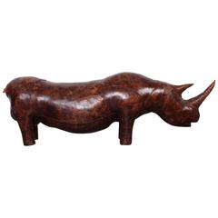 Vintage Large Leather Rhino Bench by Dimitri Omersa for Abercrombie & Fitch