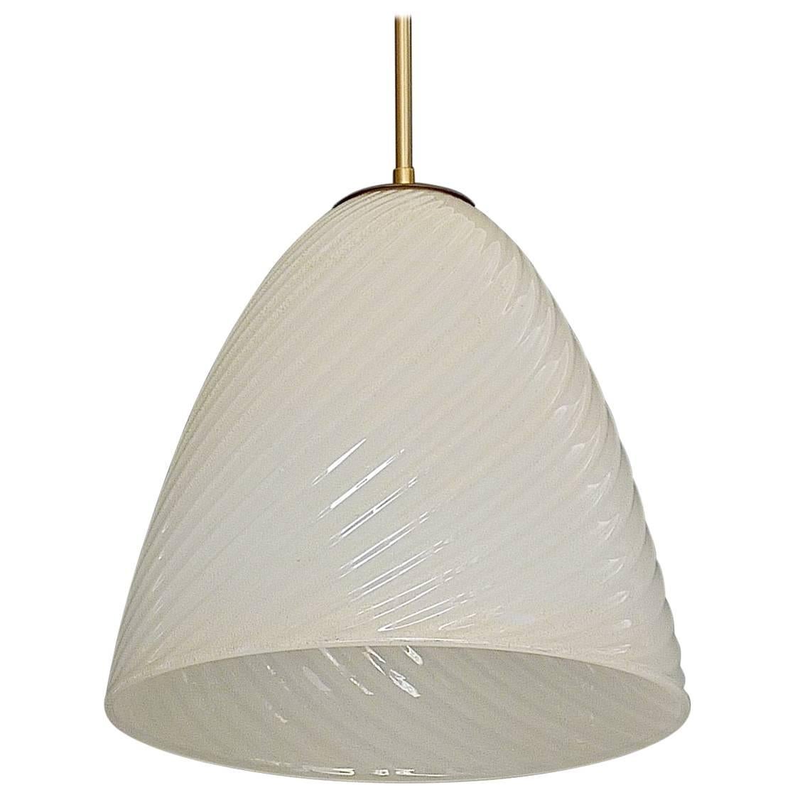 Large Archimede Seguso Pendant Lamp Brass Golden Murano Glass 1950s Venini Style