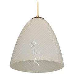 Large Archimede Seguso Pendant Lamp Brass Golden Murano Glass 1950s Venini Style