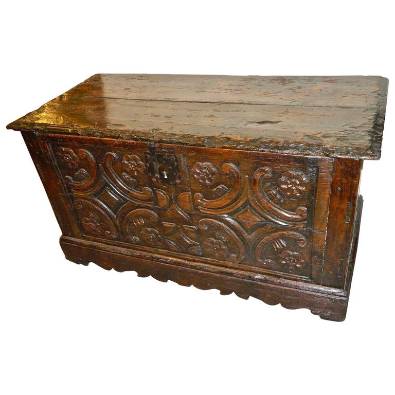 18th Century Mexican Spanish Colonial Sabino Wood Chest on Iron Base at