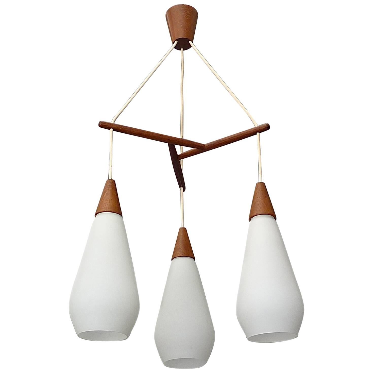 Sculptural Scandinavian Teak White Glass Midcentury Lamp Luxus Uno Kristiansson