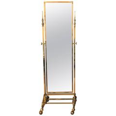 Retro Hollywood Regency Style Brass Cheval Mirror