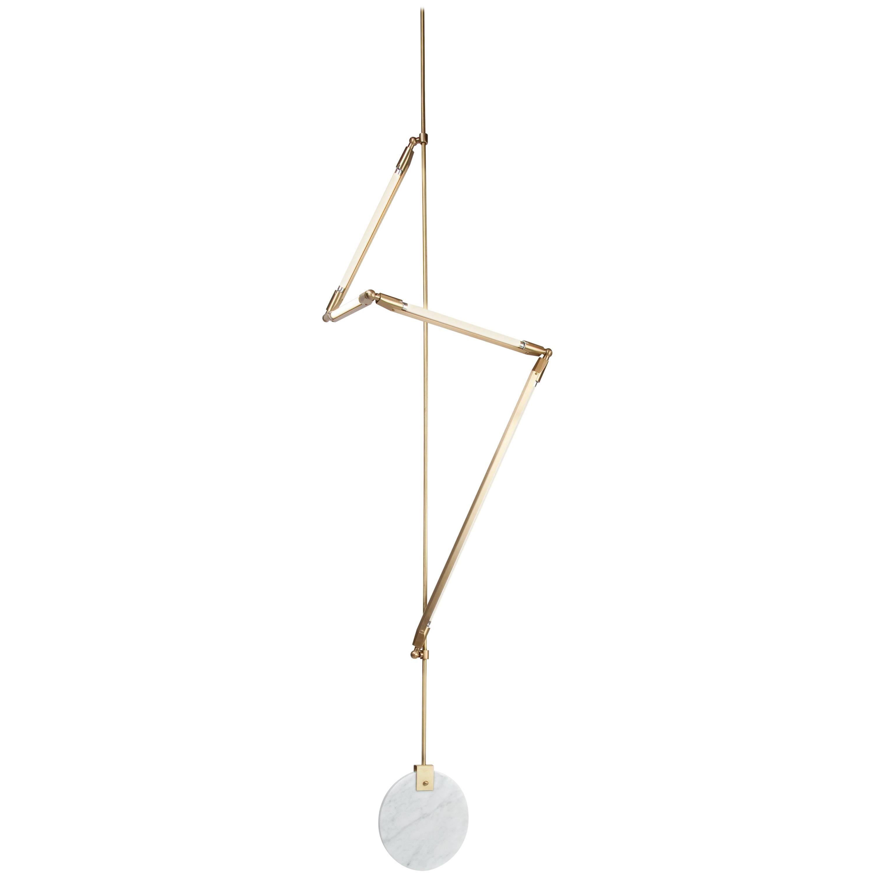 Bec Brittain Helix Short Hanging Brass Led Lamp with Marble Counterweight