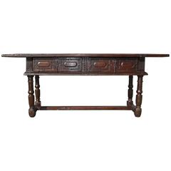 Early to Mid-17th Century Carved Two-Drawer Library Table, Walnut