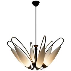 Italian Brass and Opaline Glass Chandelier 10