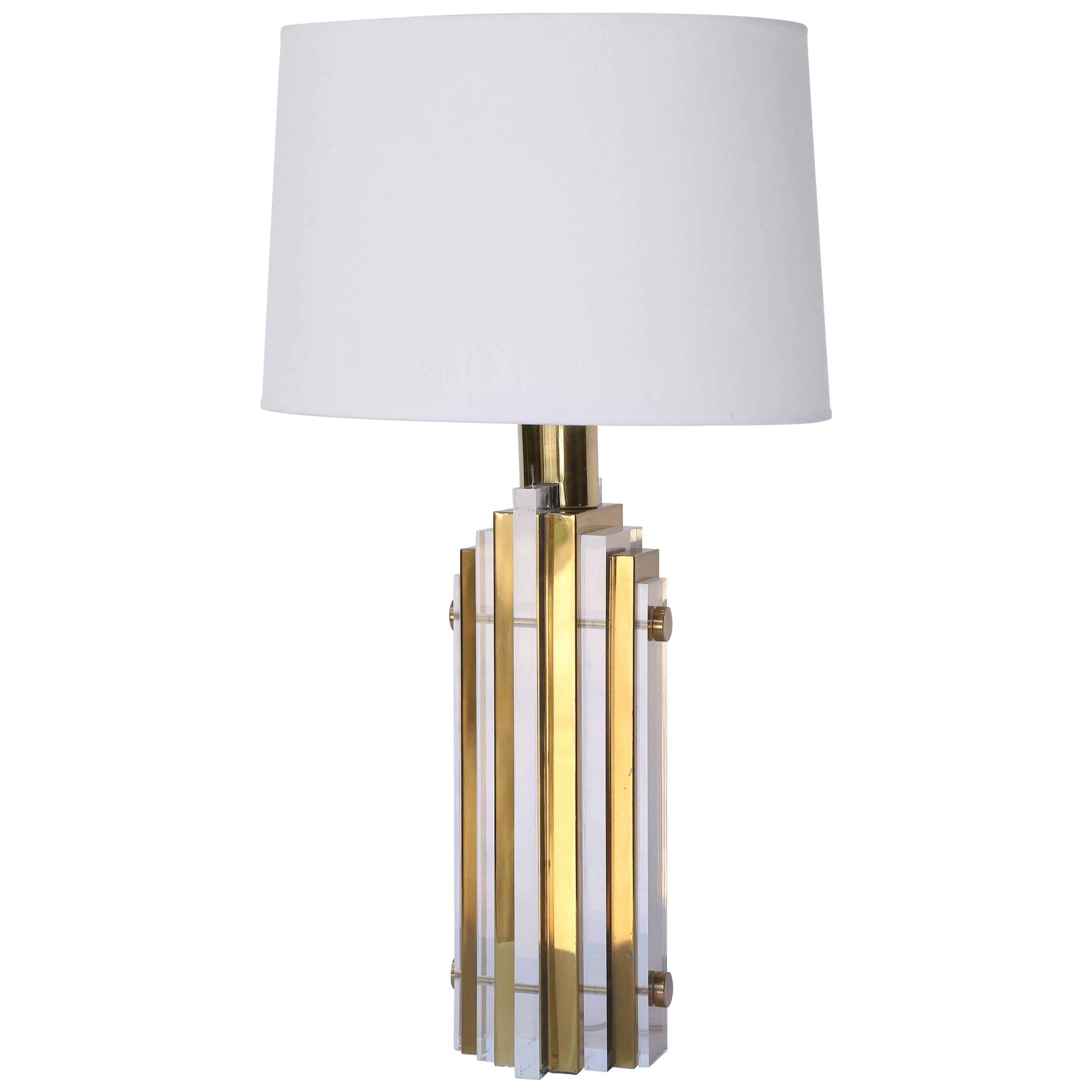 1970s Brass and Acrylic Lamp in the Style of Paul Evans