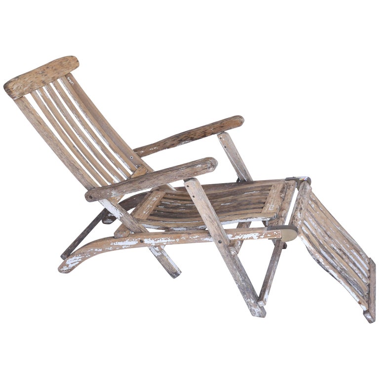 Antique Wooden Deck Chair For Sale at 1stDibs