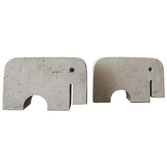 Pair of Travertine Flli Mannelli Elephant Bookends