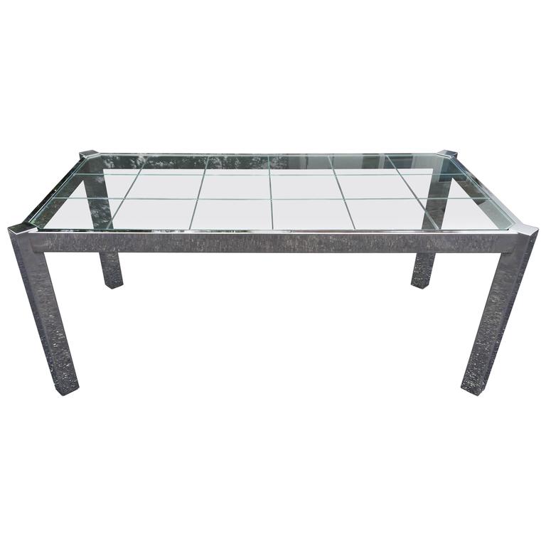 Design Institute of America Chrome and Glass Dining Table For Sale at