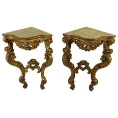 Pair of 18th Century Italian Carved and Gilded Corner Consoles