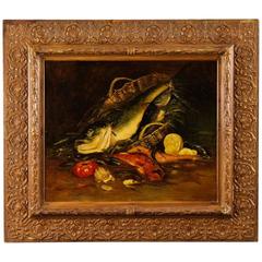 19th Century French Still Life Painting Oil on Canvas with Painted Frame 9