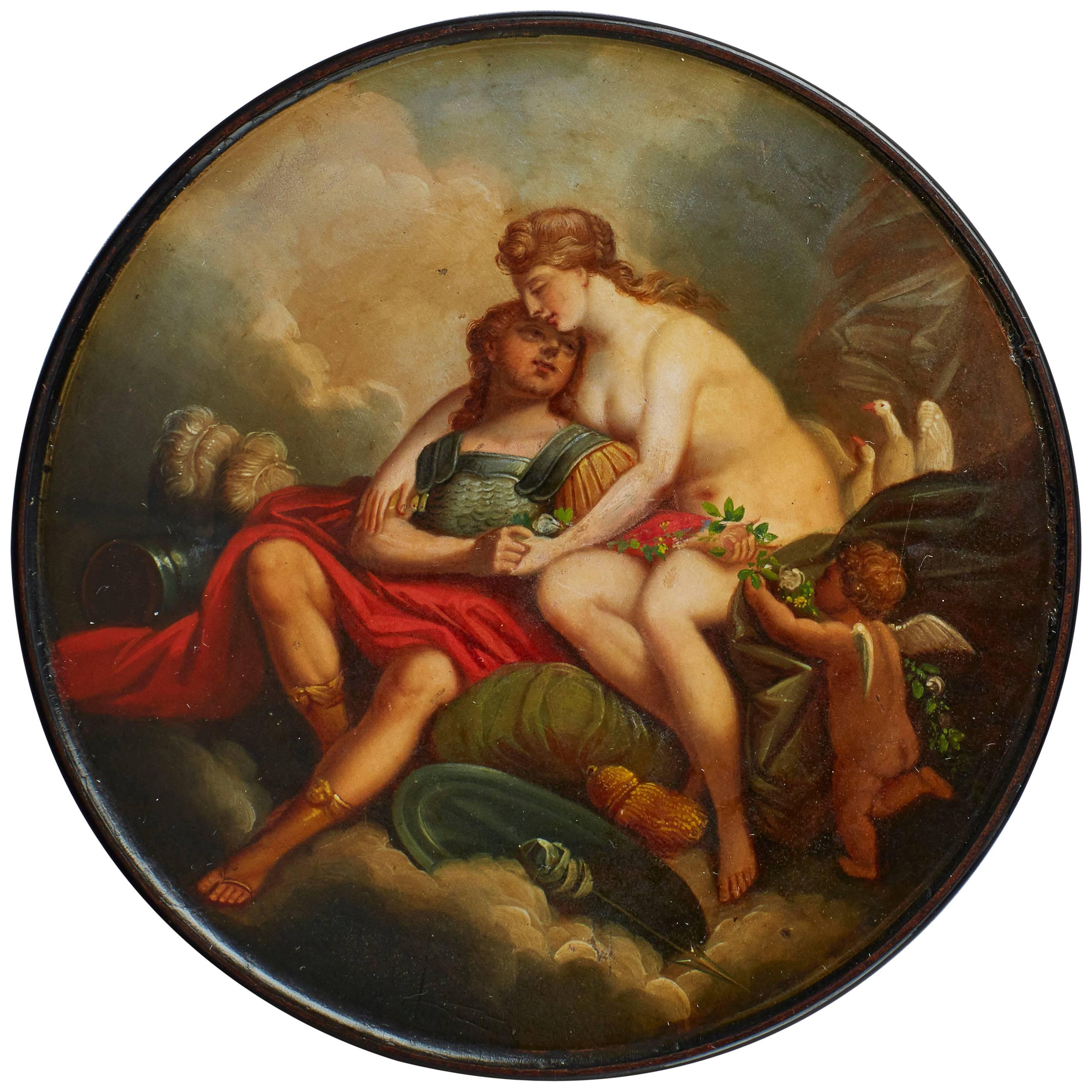 German Early 19th Century Lacquer Snuff Box by Stobwasser 'Mars and Venus'