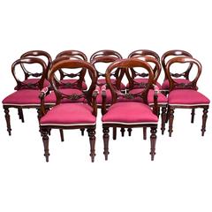 Set of 12 Victorian Style Mahogany Balloon Back Dining Chairs, 20th Century