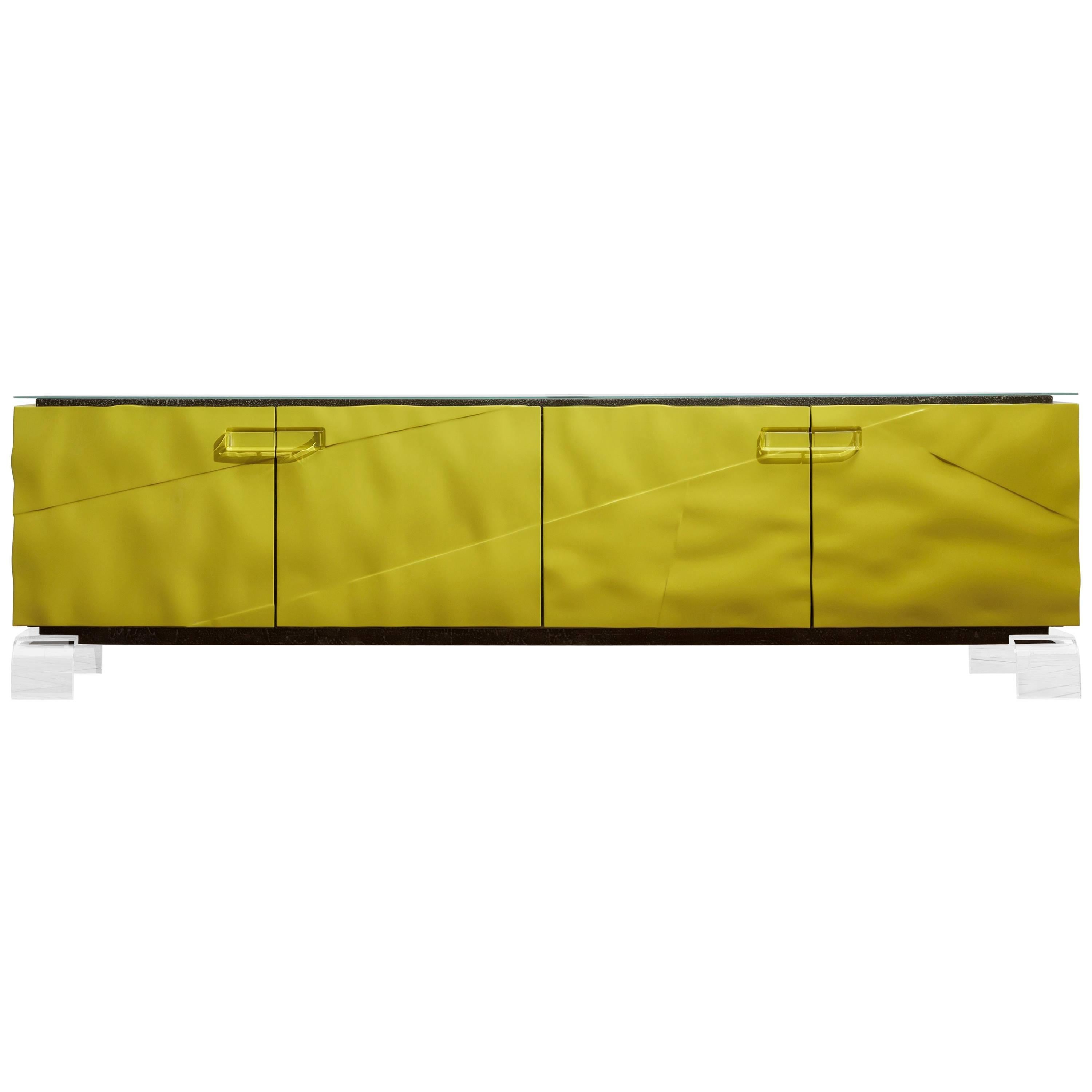 High Gloss Lacquered Bespoke Sideboard or Credenza With Perspex Legs & Handles  For Sale