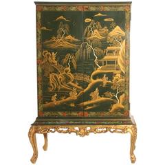 Floreal Cabinet Bar Italian Mid-Century Modern Lacquered Wood Green Gold color