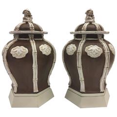 Pair of Ceramic Italian Lidded Urns