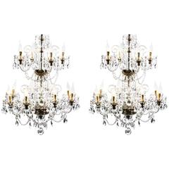 Pair of Vintage Venetian 12-Light Crystal Chandeliers, 20th Century