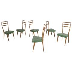 Set of Six Walnut and Skai Chairs in the Style of Buffa, Prod. Cantù, Italy 6
