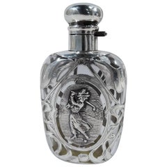 Antique Silver Overlay Flask with Lady Golfer