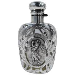 Antique Silver Overlay Flask with Lady Golfer 9