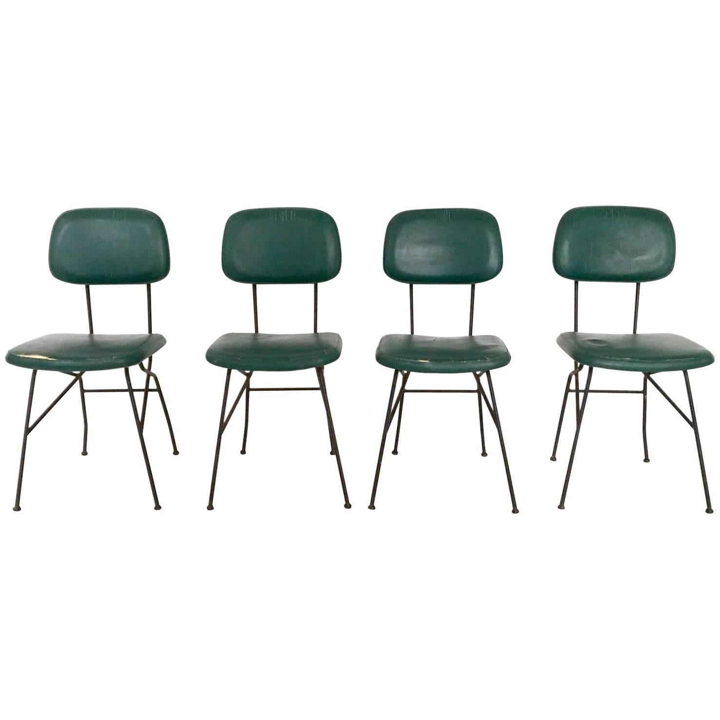 Set of Four Metal and Skai Chairs Ascribable to Gastone Rinaldi for Rima, 1950s