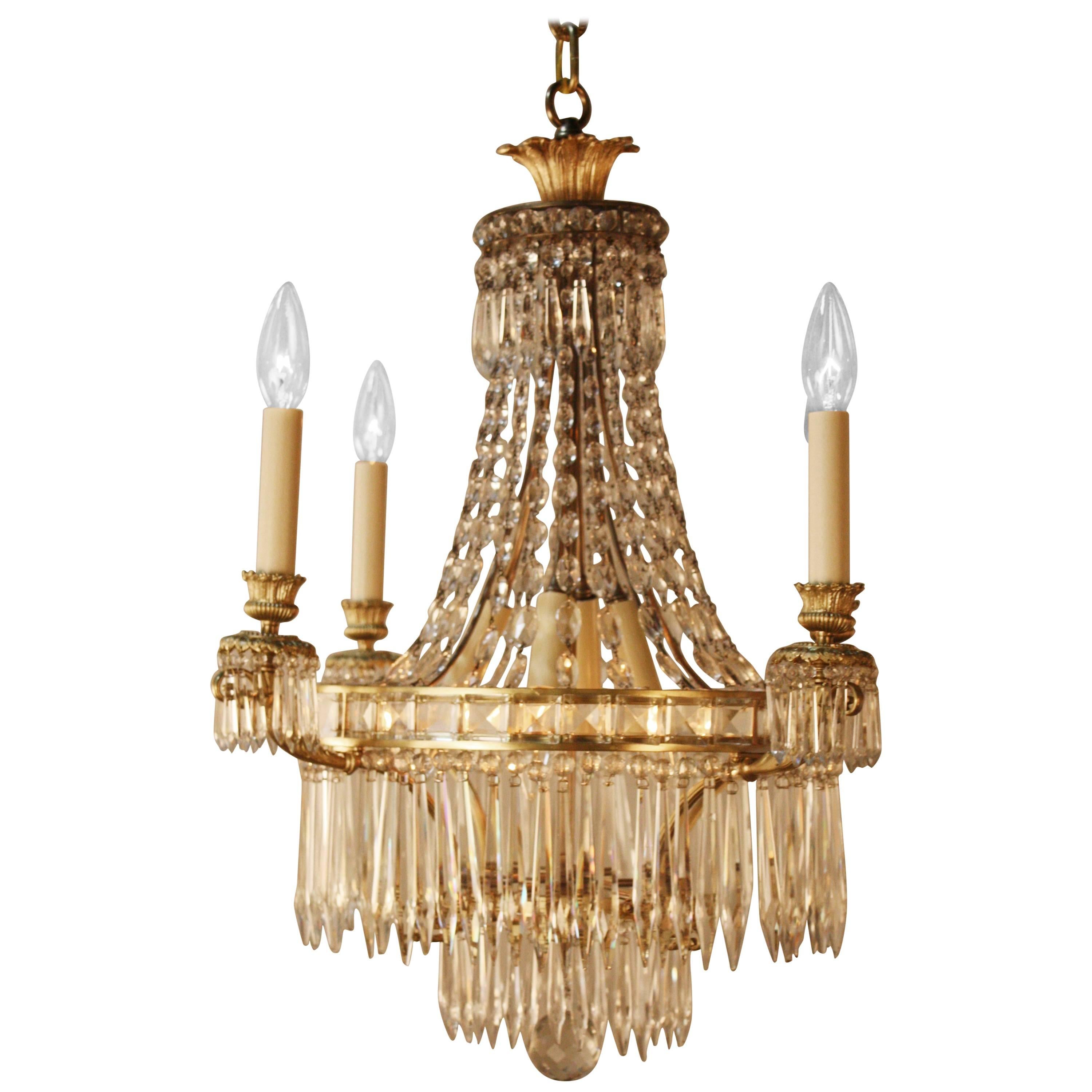 Elegant French Crystal and Bronze Chandelier