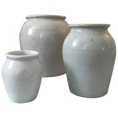 Set of Three Antique Spanish Glazed Pots, 19th Century