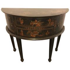 Mid-Century Modern Ebonized Chinoiserie Decorated Demilune Server or Chest