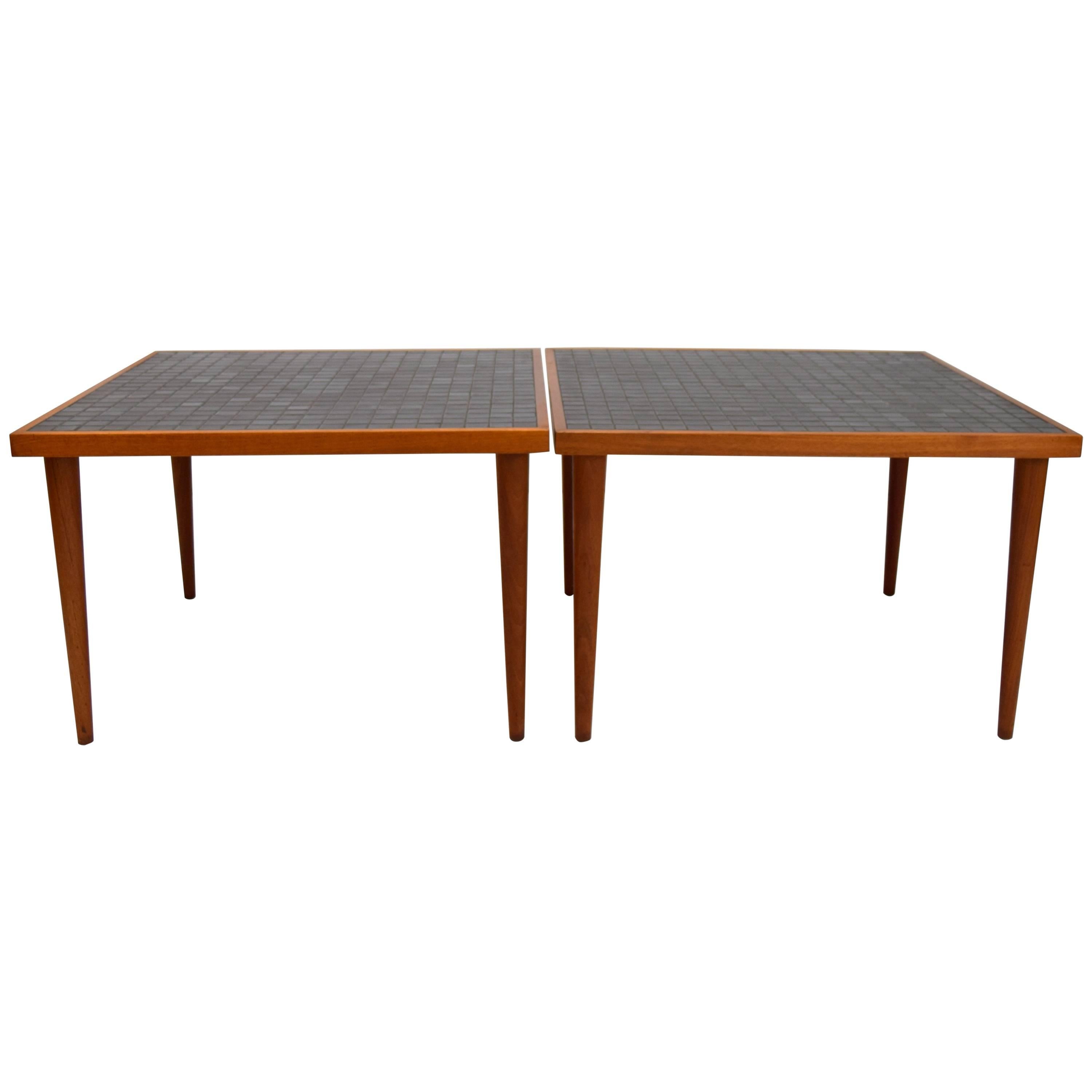 Pair of Martz Walnut and Tile End Tables for Marshall Studios For Sale