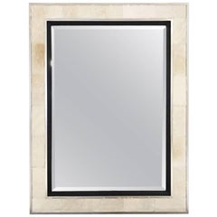 Bevelled Mirror in Ivory Cowhide Patchwork and Silver Finish Frame