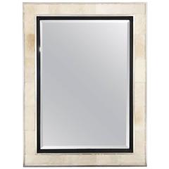 Bevelled Mirror in Ivory Cowhide Patchwork and Silver Finish Frame 3
