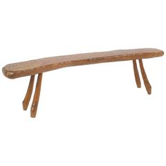 French Rustic Adirondack Style Chipped Pine Rectangular Bench