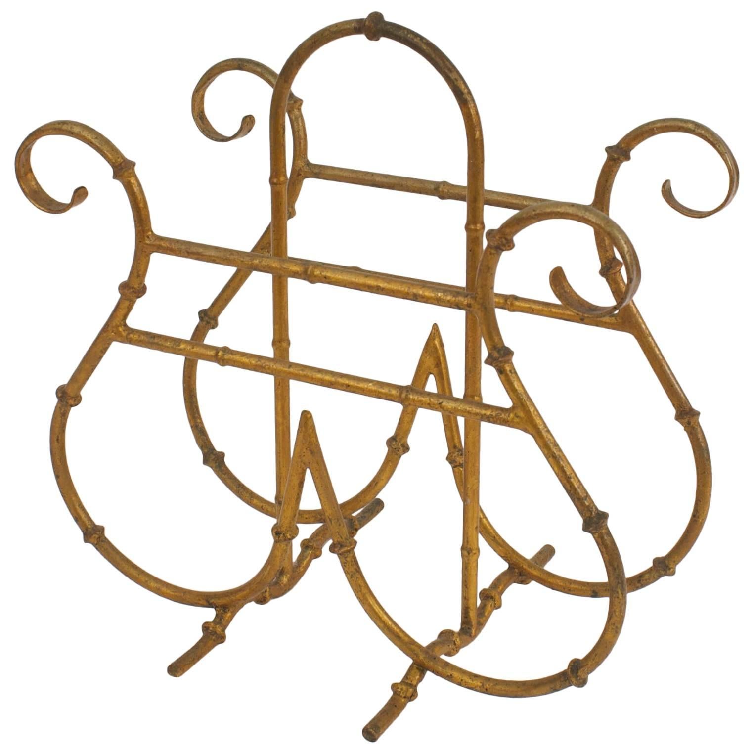 Mid-Century Gilt Magazine Rack For Sale