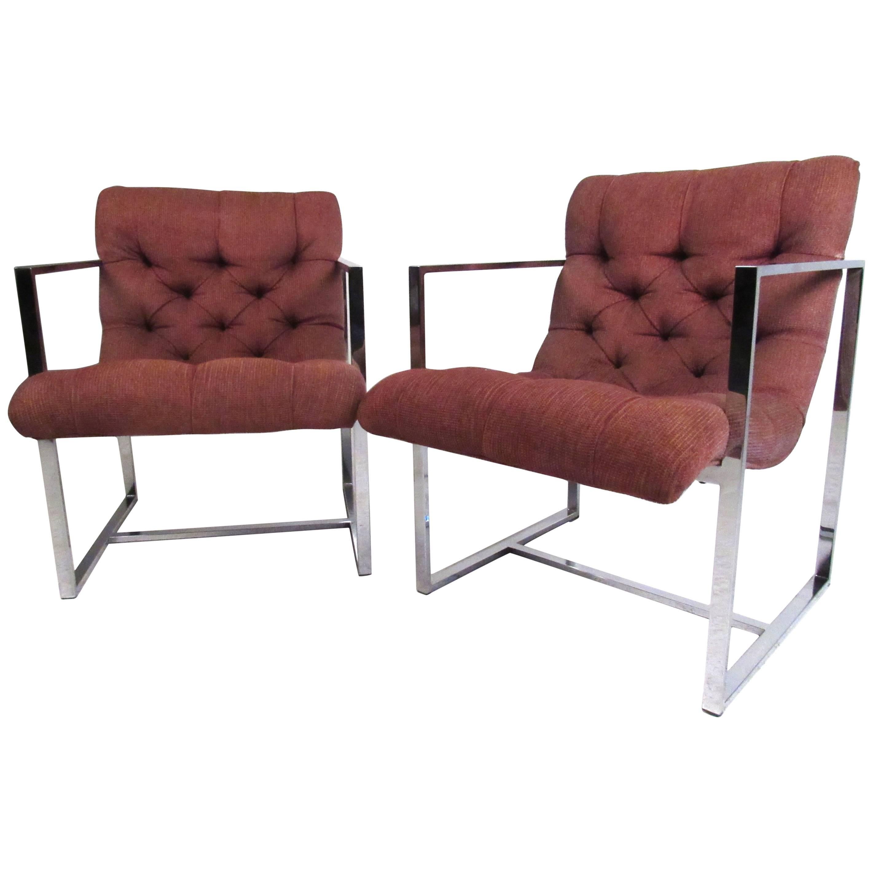 Pair of Mid-Century Milo Baughman Style Lounge Chairs