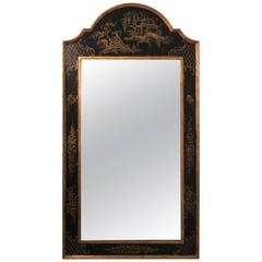 Chinoiserie Ebony and Gilt Decorated Wall or Console Mirror
