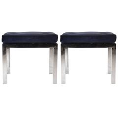 Pair of Italian Mid-Century Modern Chrome Ottomans 3