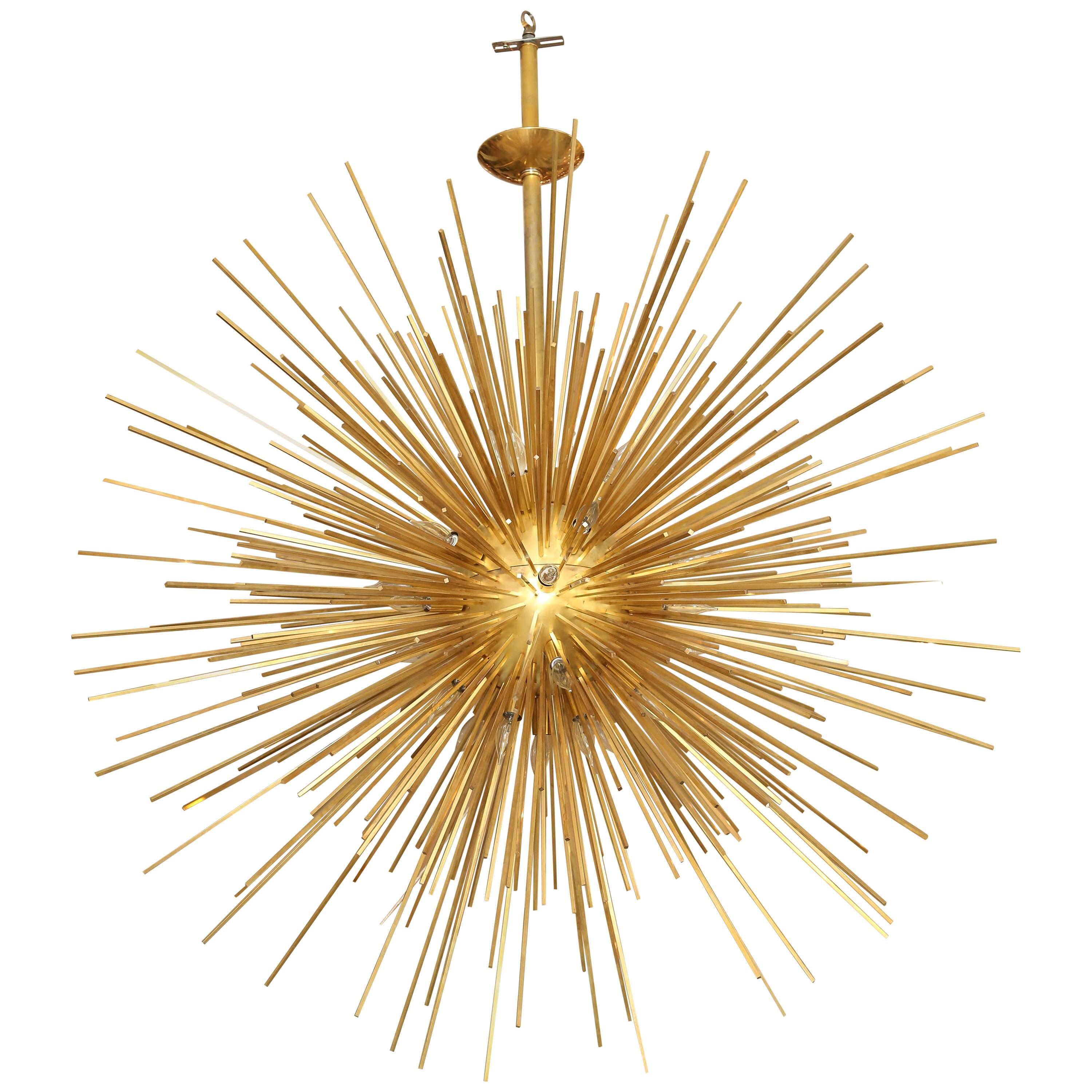 Monumental Brass Sputnik Pendant Light Chandelier