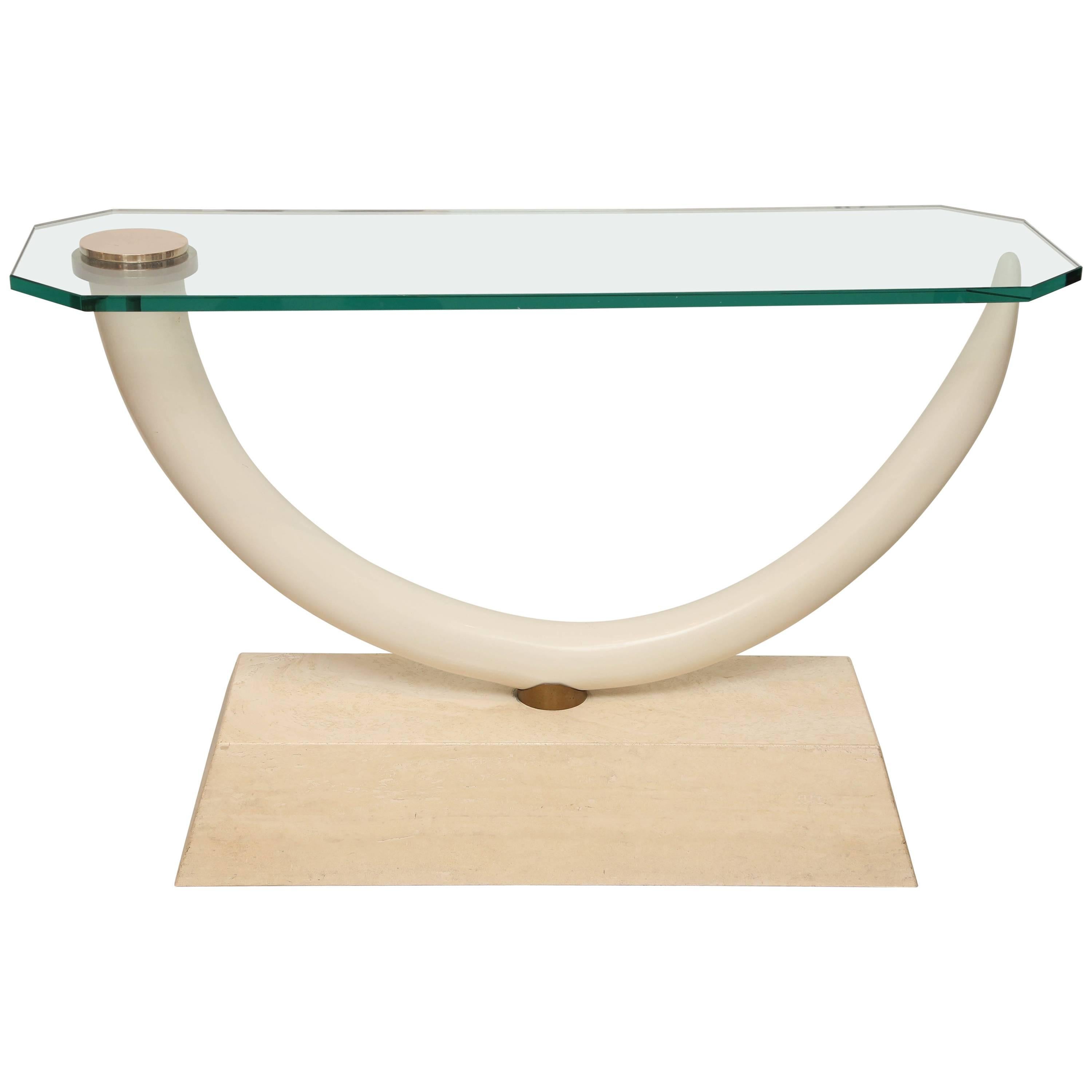 Tusk and Glass Console Table For Sale