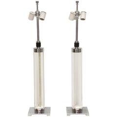 Pair of Lucite and Chrome Hansen Lamps