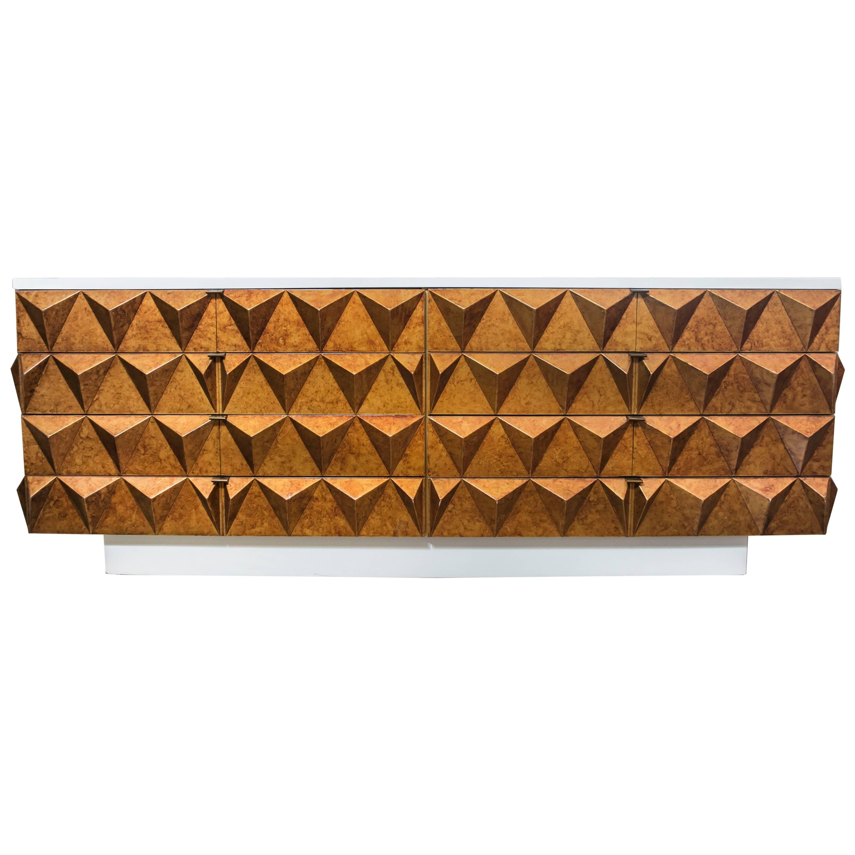 Outstanding Brutalist Diamond Relief Credenza / Dresser