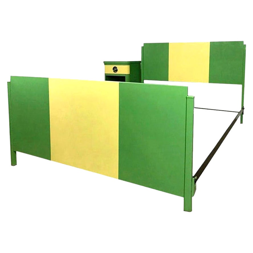 Norman Bel Geddes Mid-Century Modern Two-Tone Art Deco Twin Bed with Nightstand For Sale