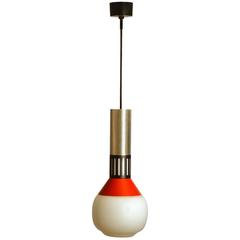 Late 1950s Stilnovo Pendant in Red and Black Metal, Aluminium and Opaline Glass 2