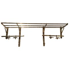 Antique French Solid Brass Coat Rack and Wall Shelf, 19th Century